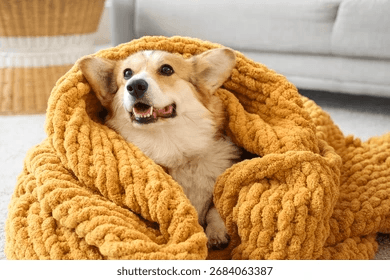 Puppy resting on a blanket